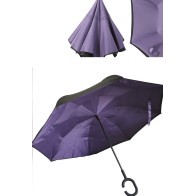 Зонт Трость обратный, двухслойный, Унисекс Черный/Фиолетовый